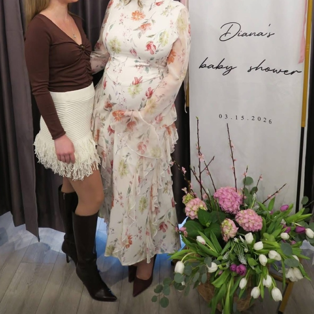 Adjustable Floral baby shower maternity White Dress - Picture 3 of 7